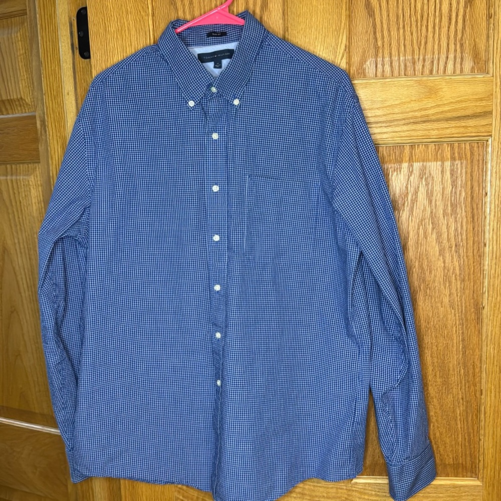 Tommy Hilfiger long sleeve button down shirt Checkered Blue XL